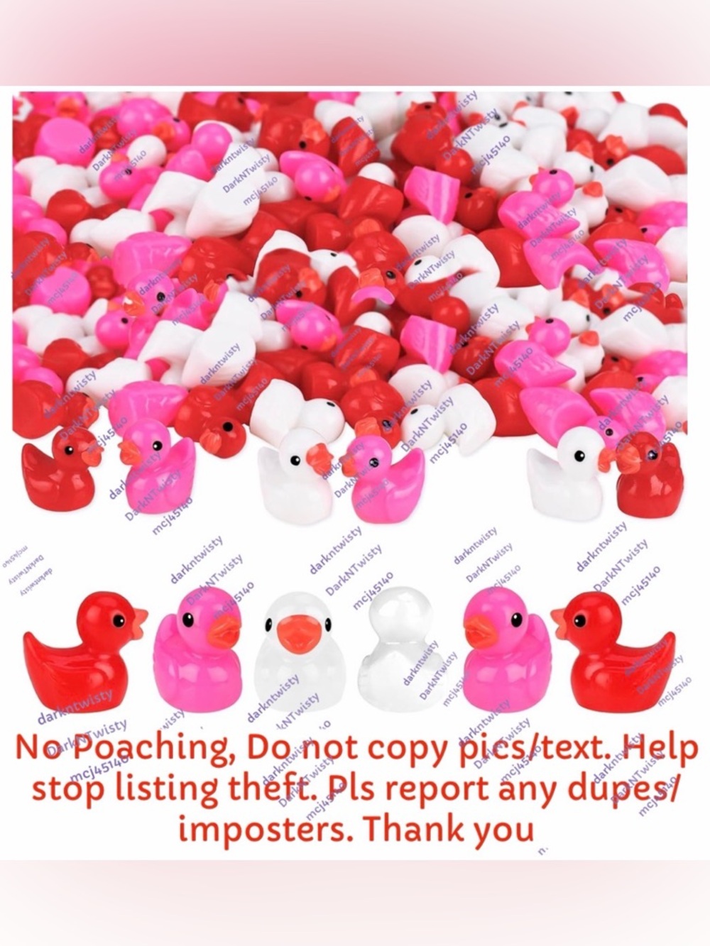 BUNDLES ONLY GREAT ADD ON BNWOT SET OF 10 MINI RESIN DUCKS RED PINK WHITE